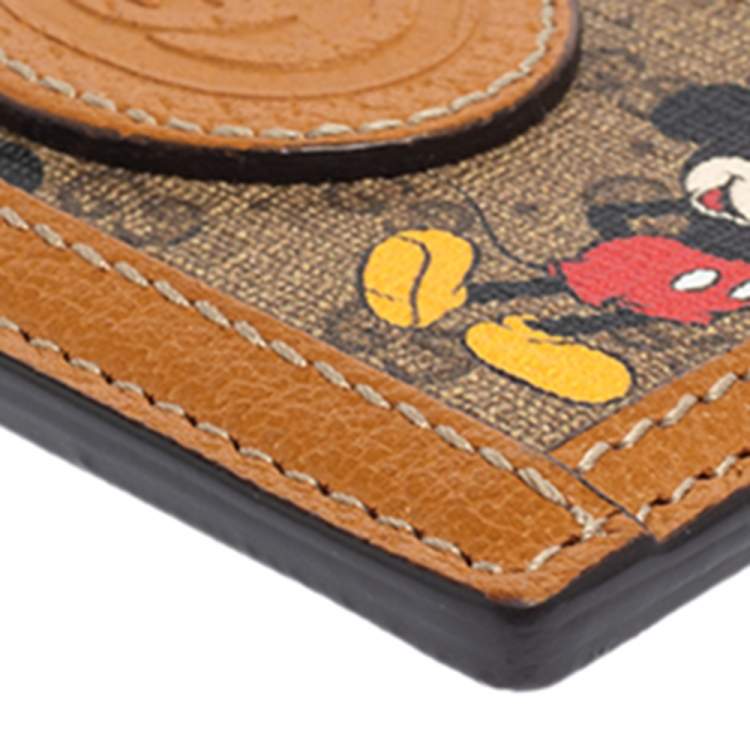 Pre Owned Gucci x Disney Beige/Tan GG Supreme Canvas and Leather Mickey Card Holder