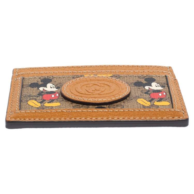 Pre Owned Gucci x Disney Beige/Tan GG Supreme Canvas and Leather Mickey Card Holder
