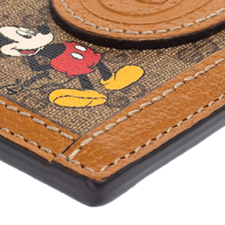 Pre Owned Gucci x Disney Beige/Tan GG Supreme Canvas and Leather Mickey Card Holder