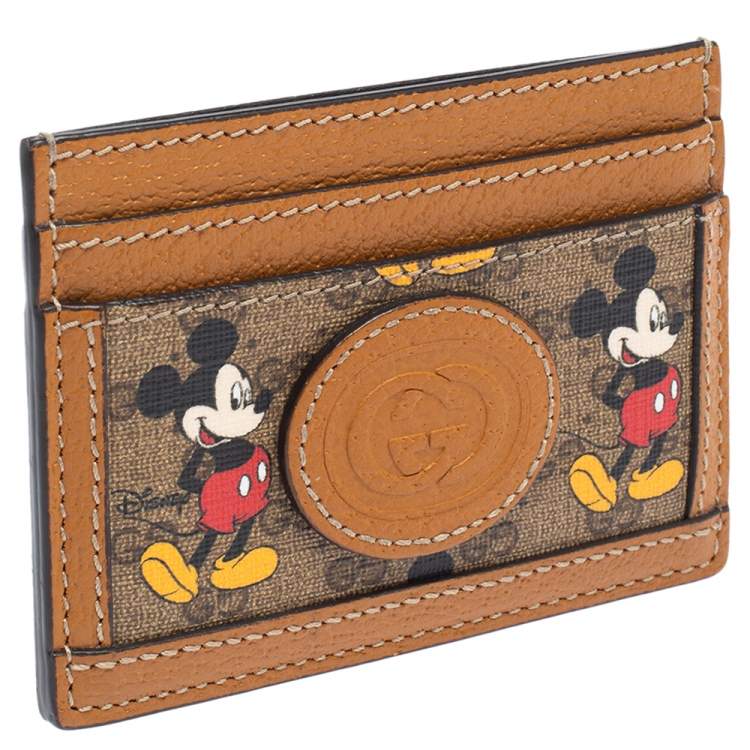 Pre Owned Gucci x Disney Beige/Tan GG Supreme Canvas and Leather Mickey Card Holder