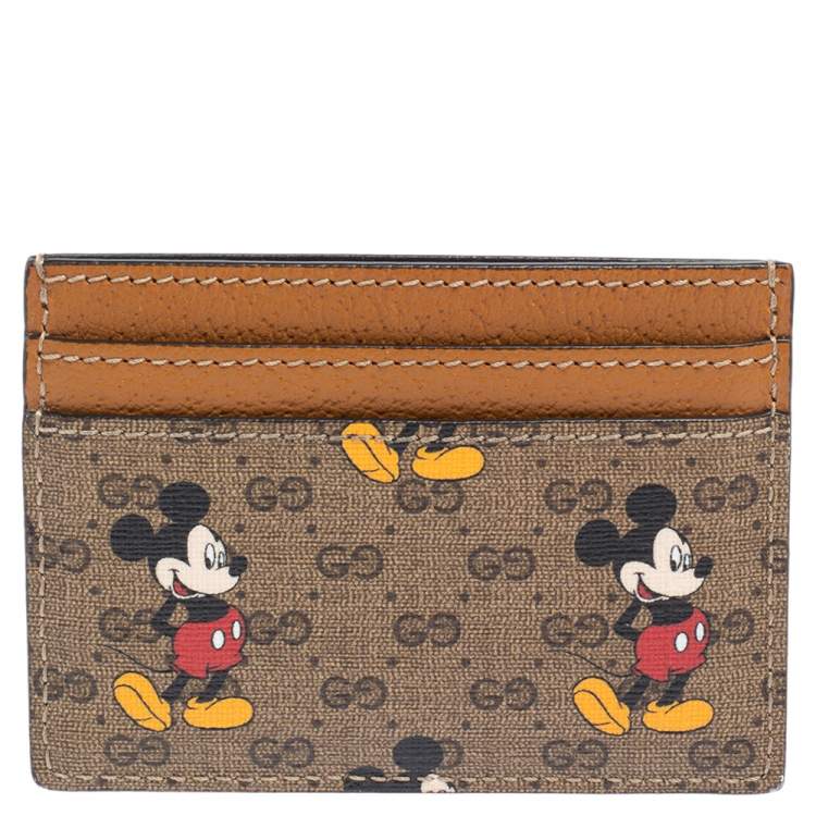 Pre Owned Gucci x Disney Beige/Tan GG Supreme Canvas and Leather Mickey Card Holder
