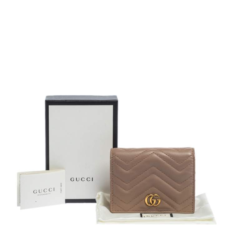 Pre Owned Gucci Pink Matelassé Leather GG Marmont Card Case