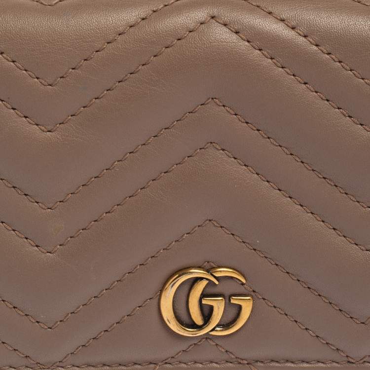 Pre Owned Gucci Pink Matelassé Leather GG Marmont Card Case