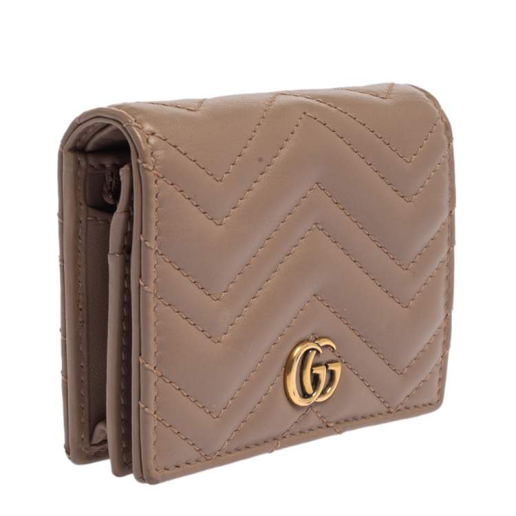 Pre Owned Gucci Pink Matelassé Leather GG Marmont Card Case