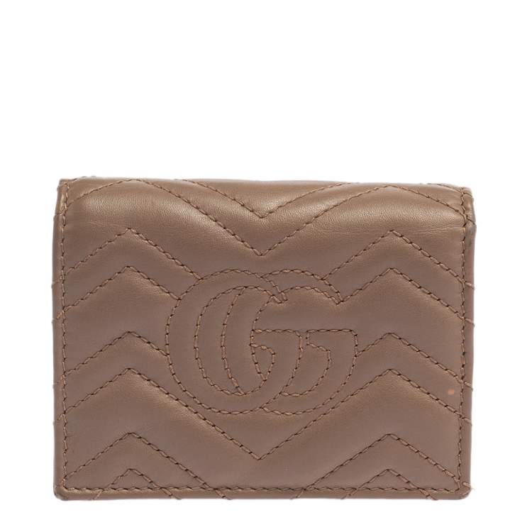Pre Owned Gucci Pink Matelassé Leather GG Marmont Card Case