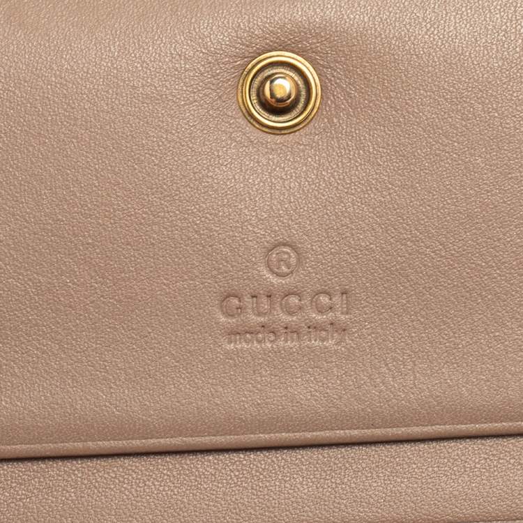 Pre Owned Gucci Pink Matelassé Leather GG Marmont Card Case