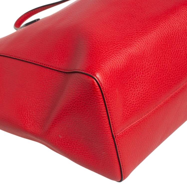 Pre Owned Gucci Red Leather Large Swing Shopper Tote