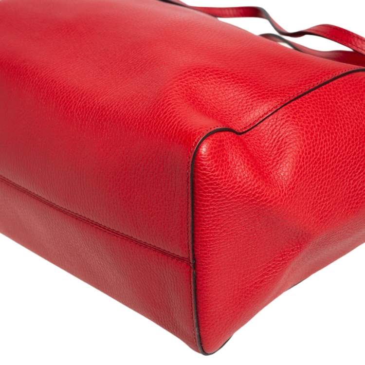 Pre Owned Gucci Red Leather Large Swing Shopper Tote