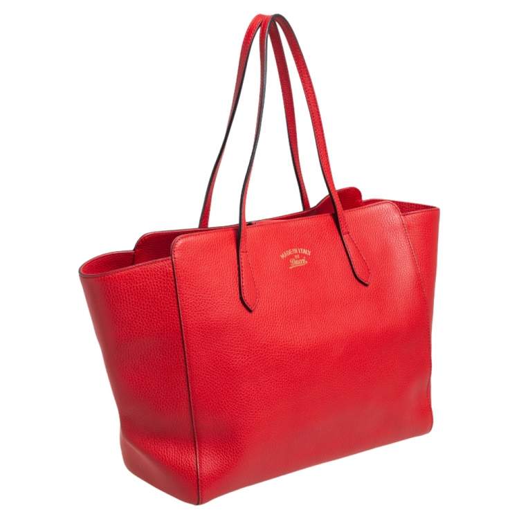 Pre Owned Gucci Red Leather Large Swing Shopper Tote