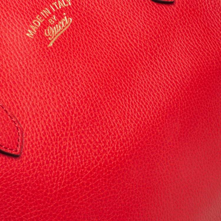 Pre Owned Gucci Red Leather Large Swing Shopper Tote