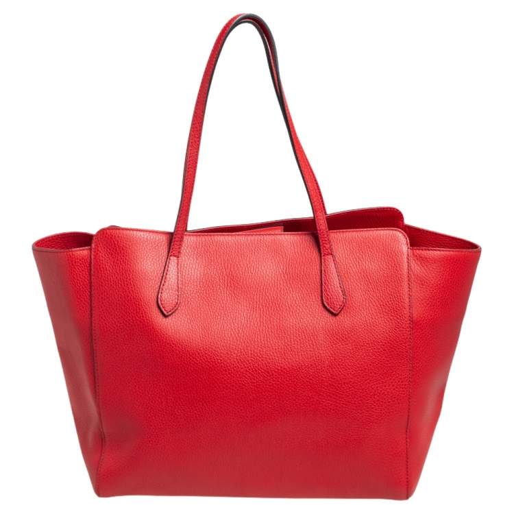 Pre Owned Gucci Red Leather Large Swing Shopper Tote