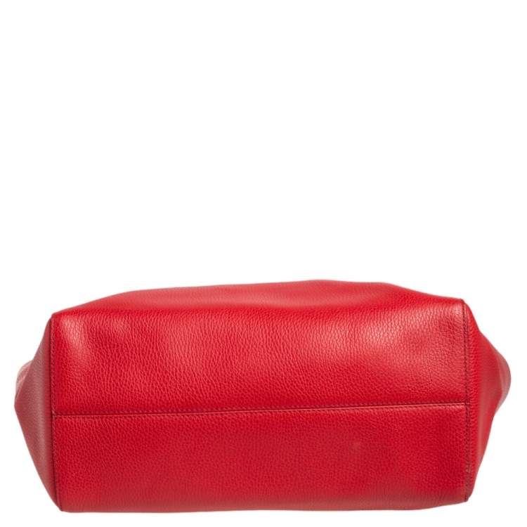 Pre Owned Gucci Red Leather Large Swing Shopper Tote