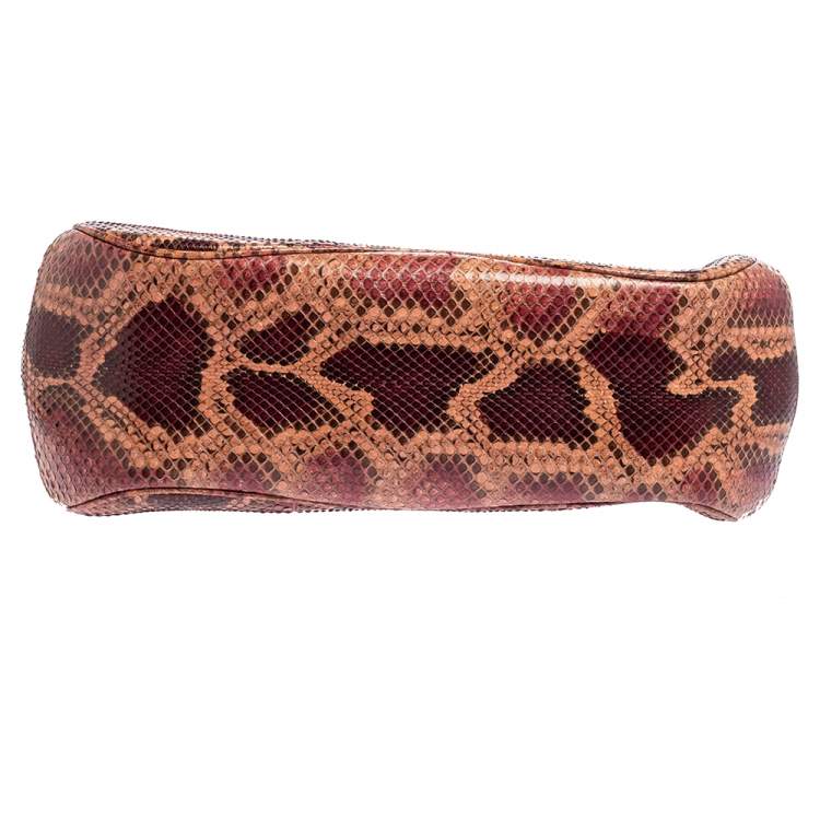 Pre Owned Gucci Burgundy/Pink Python Lady Lock Bamboo Large Top Handle Bag
