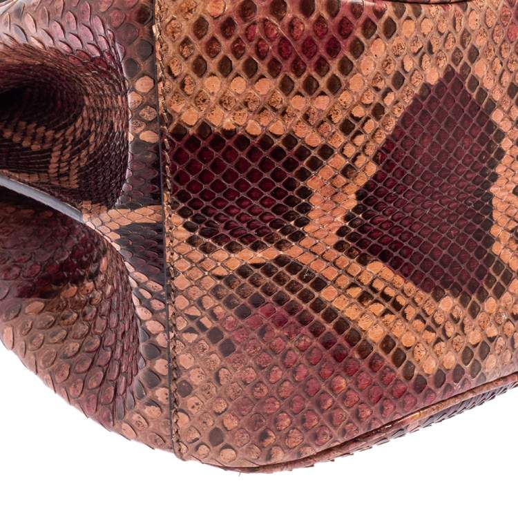 Pre Owned Gucci Burgundy/Pink Python Lady Lock Bamboo Large Top Handle Bag