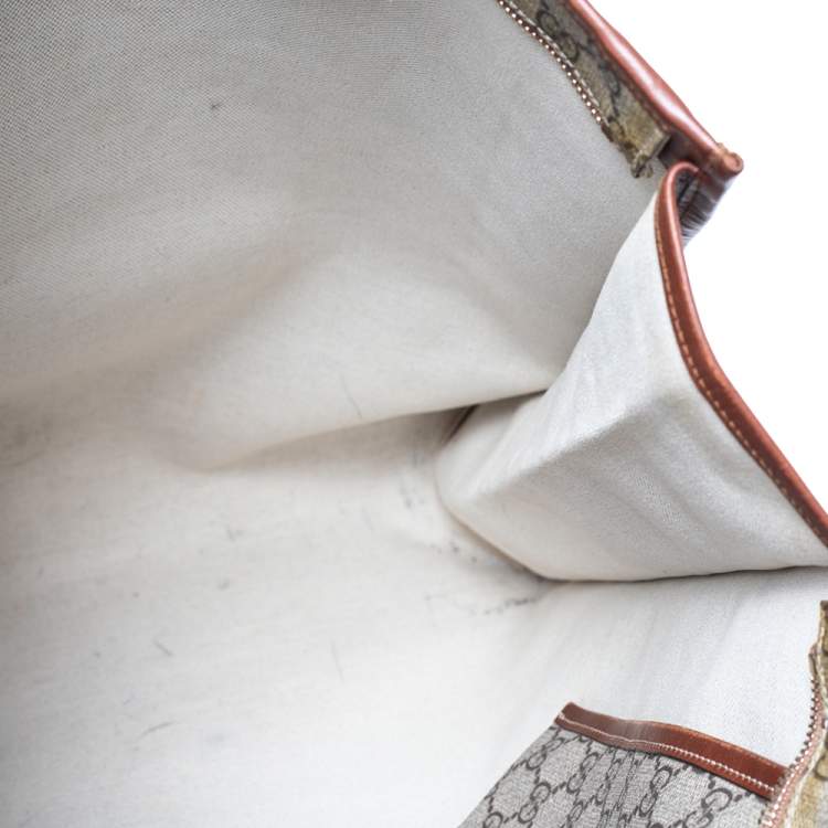 Pre Owned Gucci Beige/Brown GG Supreme Canvas Vertical Web Loop Shopper Tote