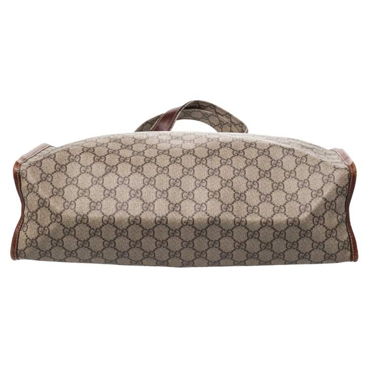Pre Owned Gucci Beige/Brown GG Supreme Canvas Vertical Web Loop Shopper Tote