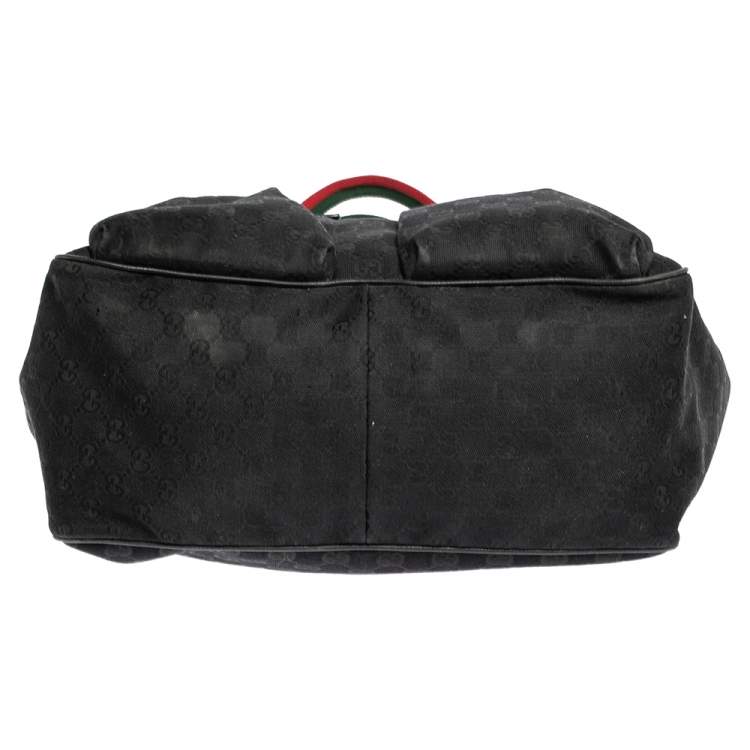 Pre Owned Gucci Black GG Canvas Double Pocket Web Handle Tote
