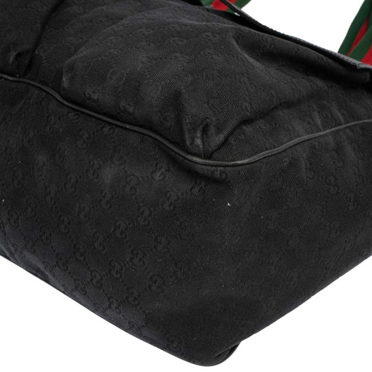 Pre Owned Gucci Black GG Canvas Double Pocket Web Handle Tote
