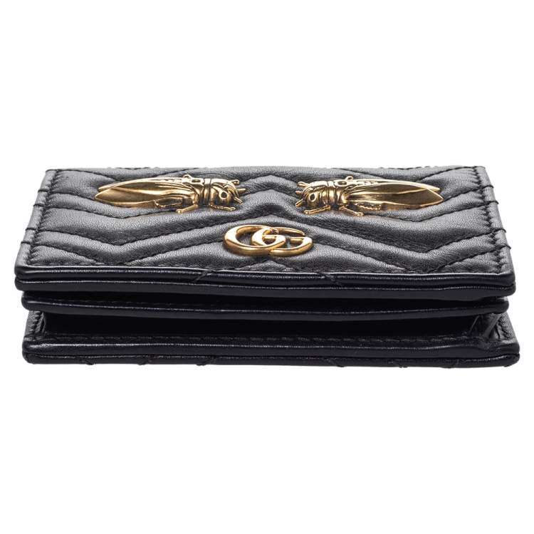 Pre Owned Gucci Black Leather Cicada GG Marmont Card Case
