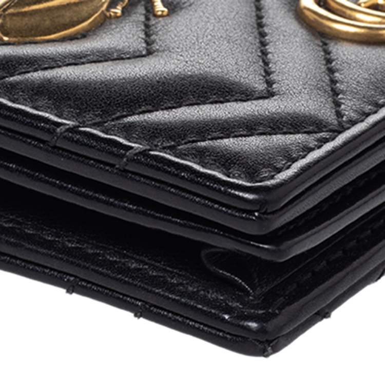 Pre Owned Gucci Black Leather Cicada GG Marmont Card Case