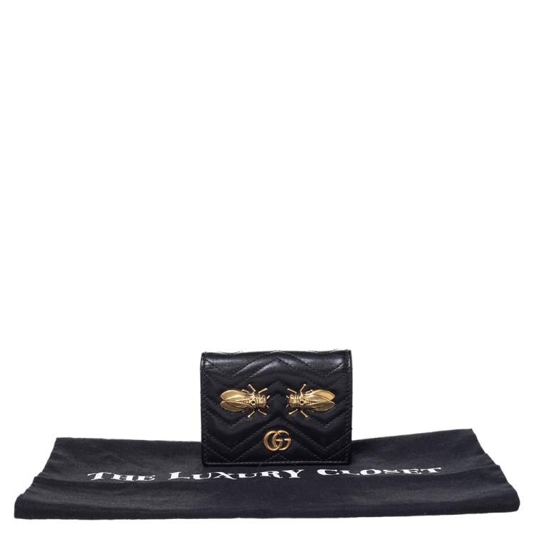 Pre Owned Gucci Black Leather Cicada GG Marmont Card Case