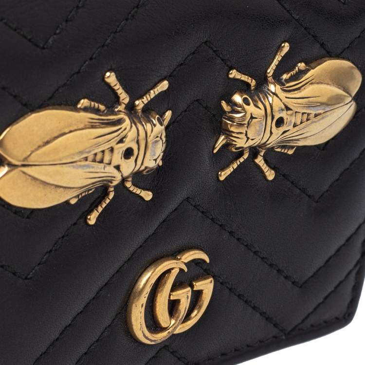 Pre Owned Gucci Black Leather Cicada GG Marmont Card Case