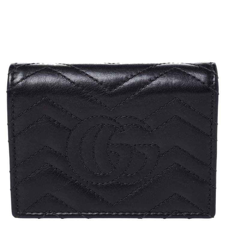 Pre Owned Gucci Black Leather Cicada GG Marmont Card Case