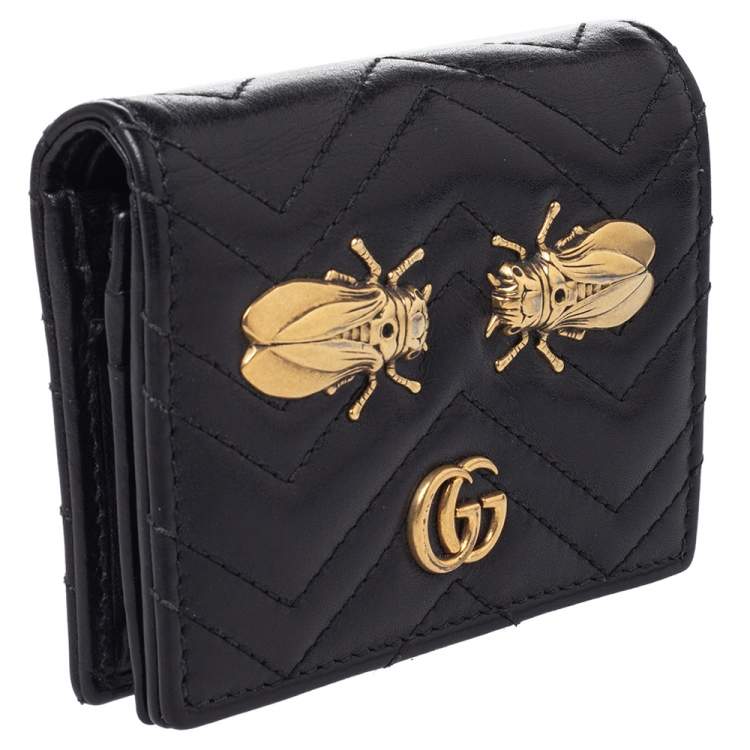 Pre Owned Gucci Black Leather Cicada GG Marmont Card Case