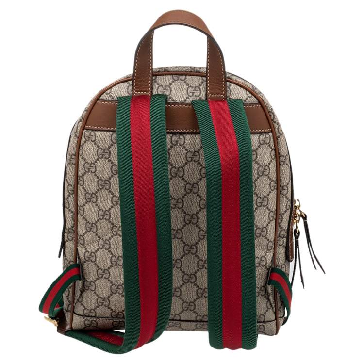 Pre Owned Gucci Beige GG Embroidery Canvas And Leather Web Backpack