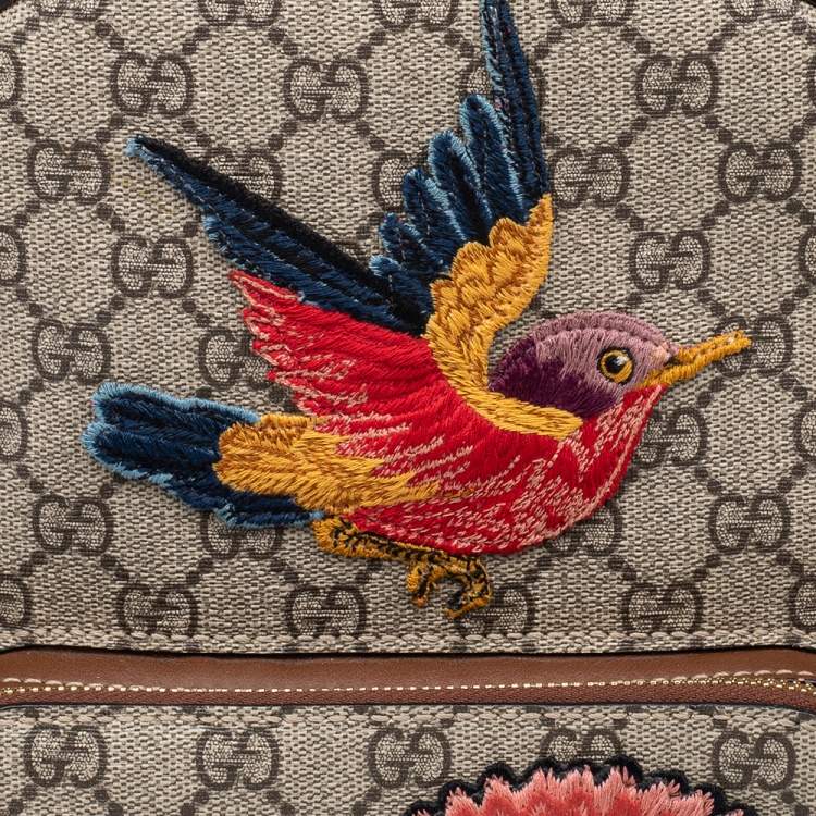 Pre Owned Gucci Beige GG Embroidery Canvas And Leather Web Backpack