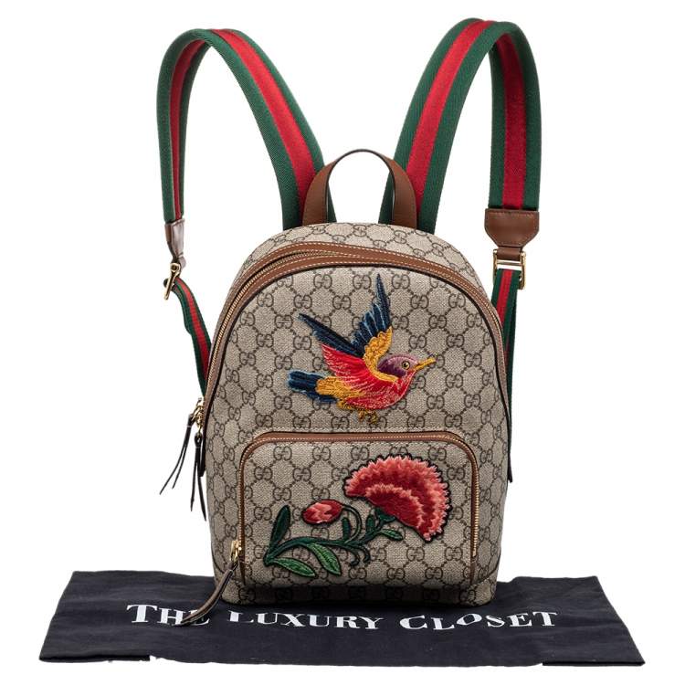 Pre Owned Gucci Beige GG Embroidery Canvas And Leather Web Backpack