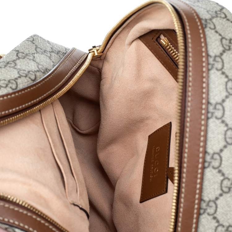 Pre Owned Gucci Beige GG Embroidery Canvas And Leather Web Backpack