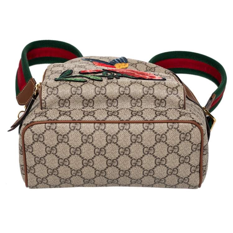 Pre Owned Gucci Beige GG Embroidery Canvas And Leather Web Backpack