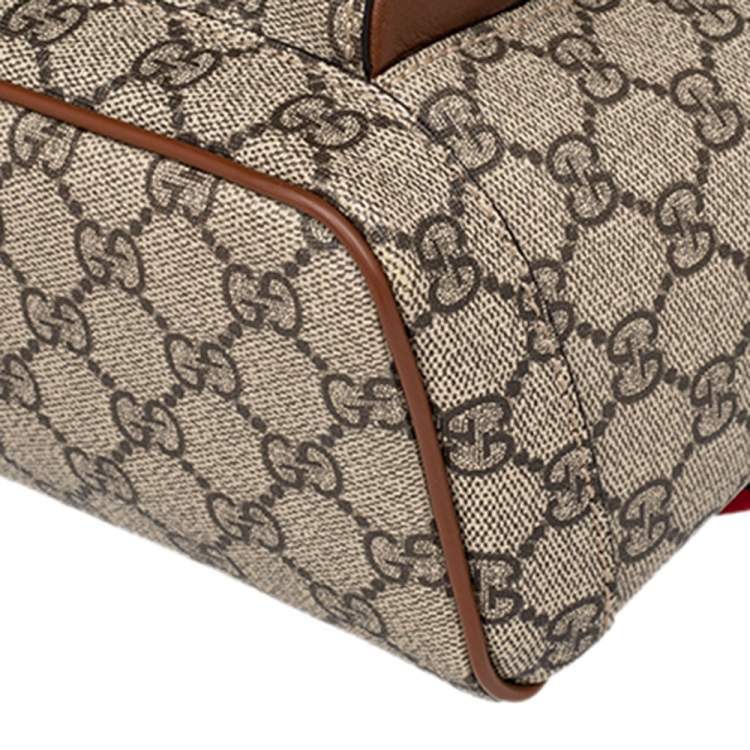 Pre Owned Gucci Beige GG Embroidery Canvas And Leather Web Backpack