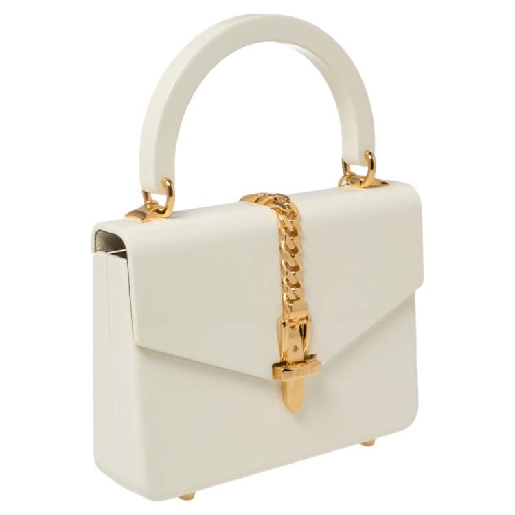 Pre Owned Gucci Ivory Plexiglas Mini Sylvie 1969 Top Handle Bag