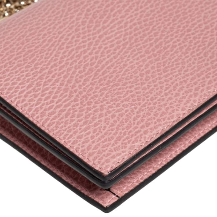 Pre Owned Gucci Pink Leather Interlocking G Continental Wallet on Chain