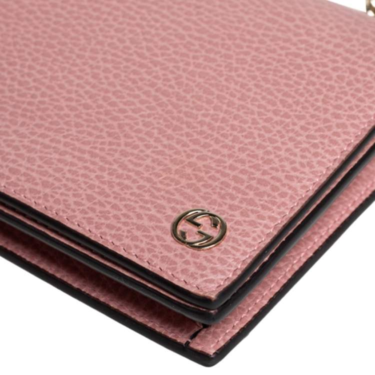 Pre Owned Gucci Pink Leather Interlocking G Continental Wallet on Chain