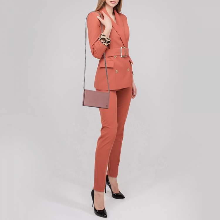 Pre Owned Gucci Pink Leather Interlocking G Continental Wallet on Chain