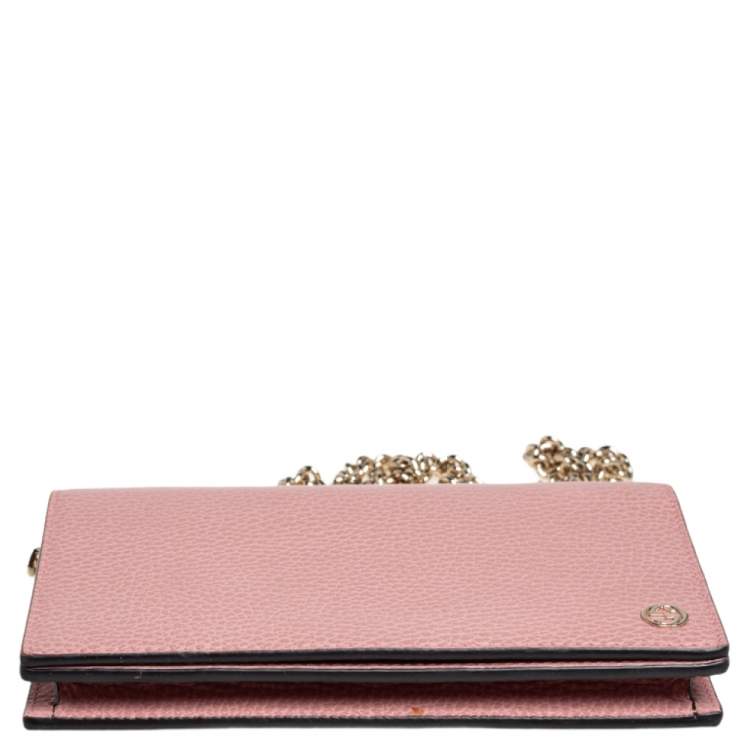 Pre Owned Gucci Pink Leather Interlocking G Continental Wallet on Chain