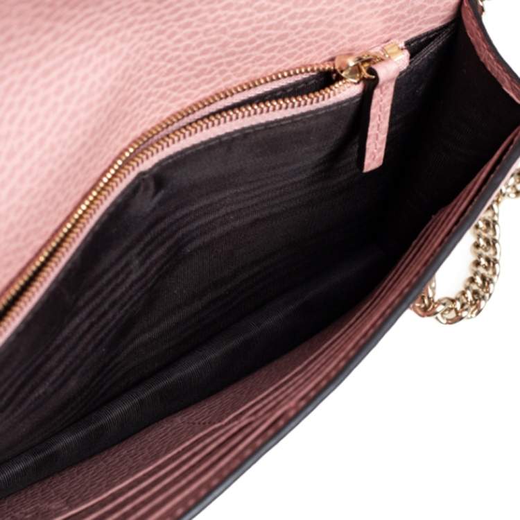 Pre Owned Gucci Pink Leather Interlocking G Continental Wallet on Chain