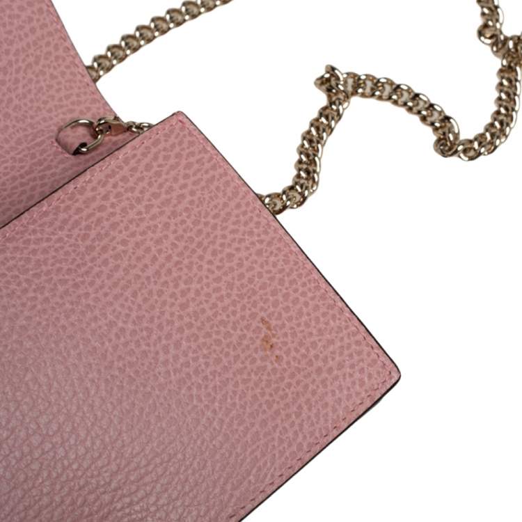 Pre Owned Gucci Pink Leather Interlocking G Continental Wallet on Chain