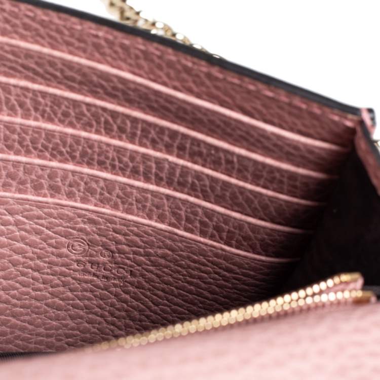 Pre Owned Gucci Pink Leather Interlocking G Continental Wallet on Chain