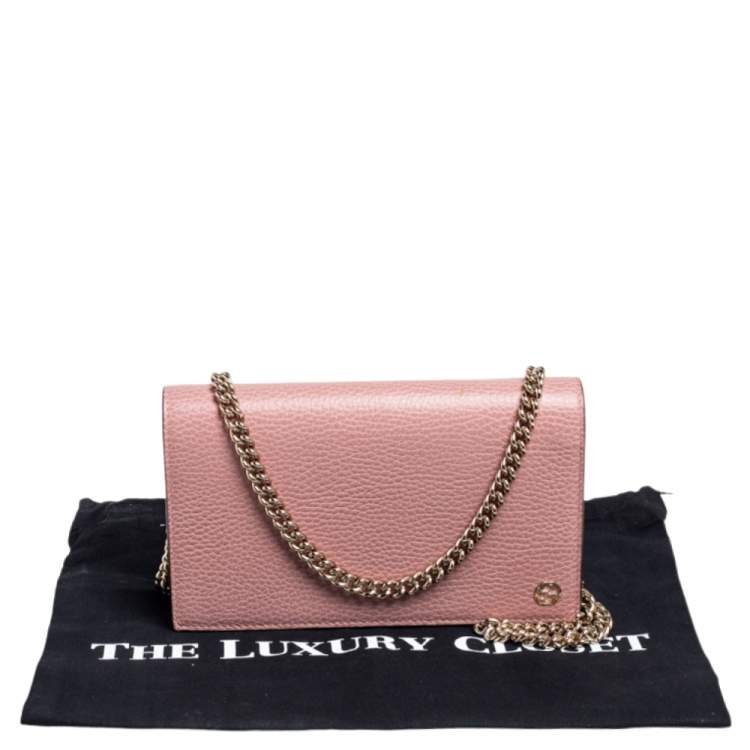 Pre Owned Gucci Pink Leather Interlocking G Continental Wallet on Chain