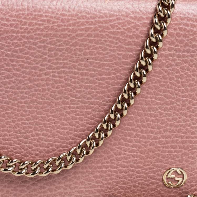 Pre Owned Gucci Pink Leather Interlocking G Continental Wallet on Chain