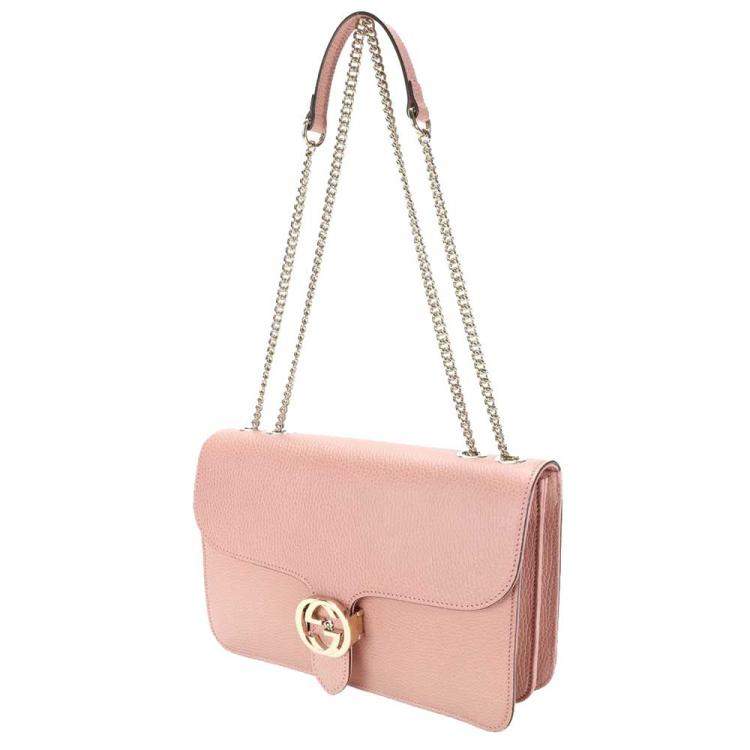 NEW GUCCI Dollar Calfskin Interlocking GG LARGE Leather Shoulder Bag Soft  Pink