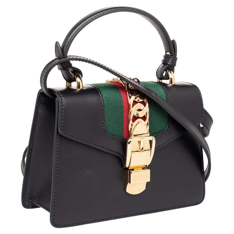 Pre Owned Gucci Black Leather Mini Sylvie Top Handle Bag