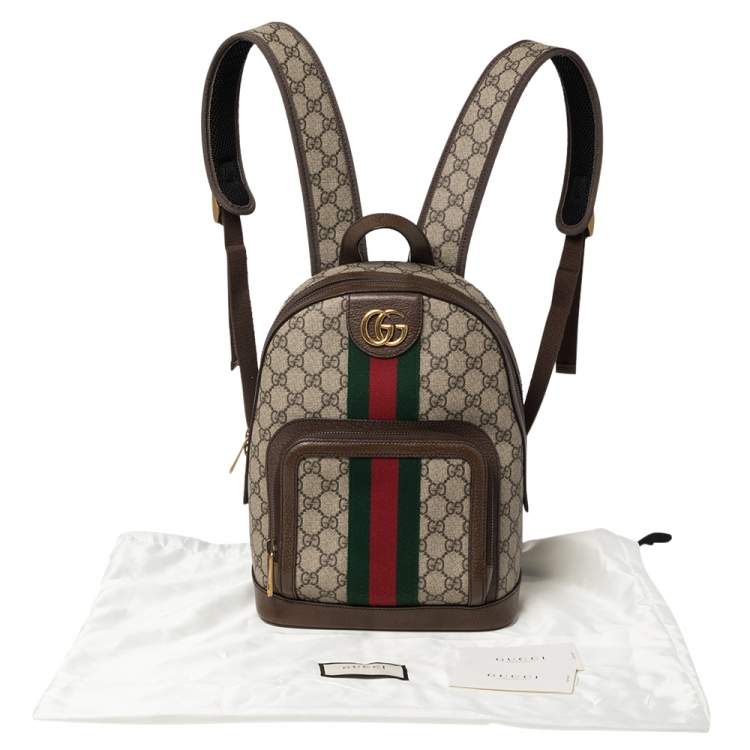 Pre Owned Gucci Beige/Ebony GG Supreme Coated Canvas and Leather Small Ophidia Backpack