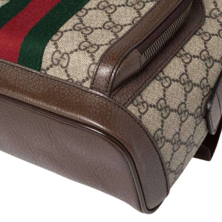 Pre Owned Gucci Beige/Ebony GG Supreme Coated Canvas and Leather Small Ophidia Backpack