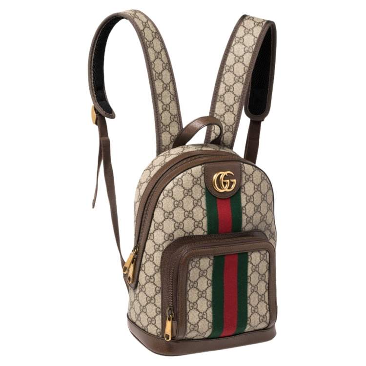 Pre Owned Gucci Beige/Ebony GG Supreme Coated Canvas and Leather Small Ophidia Backpack
