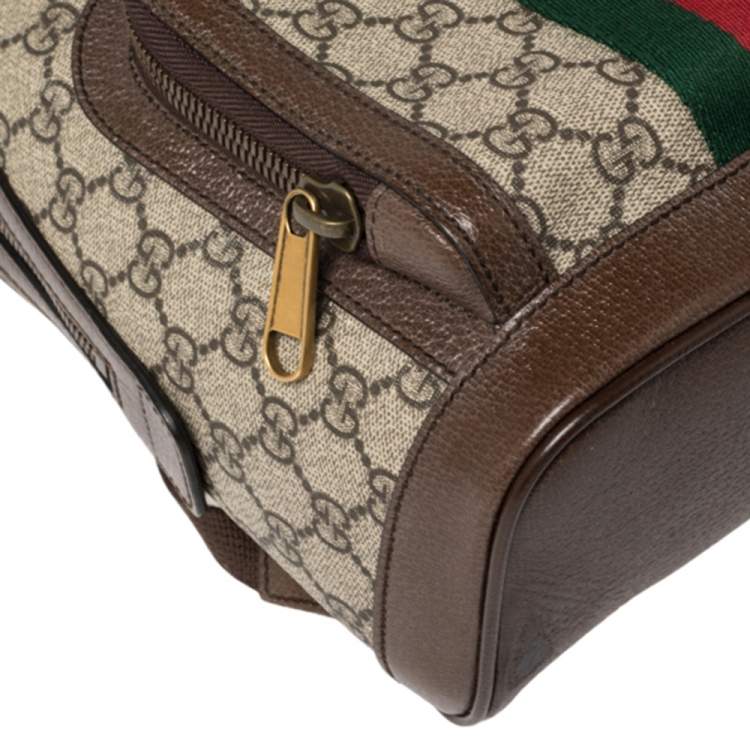 Pre Owned Gucci Beige/Ebony GG Supreme Coated Canvas and Leather Small Ophidia Backpack